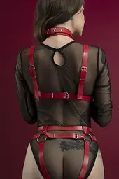 Портупея на груди Feral Feelings - Harness Bra, ліф, натуральна шкіра, Червоний - мініатюра 2