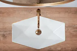 Умивальник Rea Vegas rose gold edge накладний REA-U5605, Білий - мініатюра 5