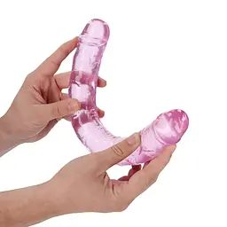 Двосторонній фалоімітатор RealRock Crystal Clear Double Dildo 13'' 34 см рожевий - мініатюра 3