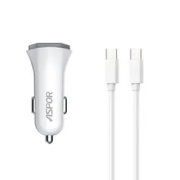 Автомобільний зарядний пристрій Aspor A906 PD (USB-C/3A/20W) + кабель Type-C – Type-C- білий