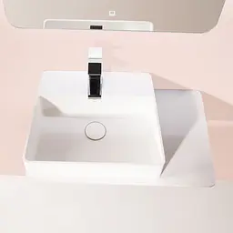 Раковина підвісний Volle Solid Surface з поличкою з каменю 58x37x12,5 см білий/soft touch 13-40-415, Білий - мініатюра 4