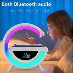 Світильник з бездротовою зарядкою для телефону BT-3401 Bluetooth FM RGB Білий - мініатюра 4