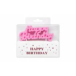 Свічка для торта «Happy Birthday» декоративний напис рожева, фігурна святкова свічка, яскравий неоновий декор для дня народження