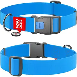 Нашийник для собак водостійкий Waudog Waterproof з QR паспортом, пластиковий фастекс, XXL, 46-70х4 см, блакитний
