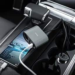 Зарядний подовжувач для авто Hoco Z35A Companheiro Front and Rear Seat Cigerette Lighter сірий - мініатюра 4