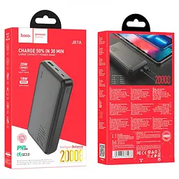 Повербанк на 20000 чорний зовнішній акумулятор Power bank HOCO J87A Tacker PD20W+QC3.0 20000mAh - мініатюра 5