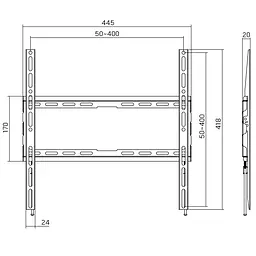 Кронштейн для ТВ AGN AGN70-440F фіксований/32"-70"/45 кг/max.VESA 400x400/Чорний - мініатюра 5