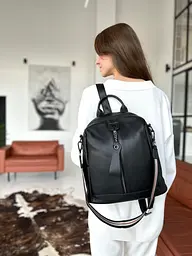 Жіночий рюкзак молодіжний шкіряний міський чорний 73354 Tiding Bag - мініатюра 3