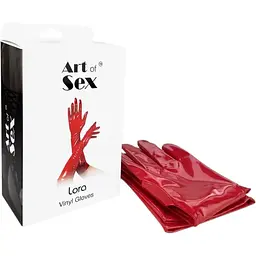 Глянсові вінілові рукавички Art of Sex Lora М колір червоний S - мініатюра 2