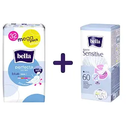Набір: прокладки гігієнічні Bella Perfecta Ultra Blue 32 шт. + щоденні прокладки Bella Panty Sensitive 60 шт.