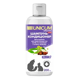 Шампунь-кондиціонер Unicum Organic для довгошерстих котів з маслом жожоба, 200 мл (UN-078)