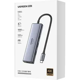 Док-станція USB 3.0 Type-C -> 2xUSB-A 3.0/ 1xUSB-C 3.0/ DP4K60Hz/RJ45/ PD 100W CM512 сіра UGREEN - мініатюра 4
