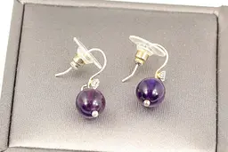 Сережки No Name кульки аметист 2,5 см сріблясті - мініатюра 5