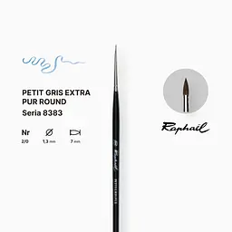 Пензель білка кругла Raphael Petit Gris Extra Pur, №2/0, професійний, коротка ручка - мініатюра 2