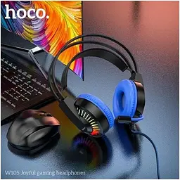 Навушники Hoco LED Joyful Gaming Headphones W105 чорно-сині 6931474754172 - мініатюра 6