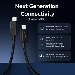 Кабель для передачи данных Ugreen L703 USB-C to USB-C Thunderbolt 5 240W 5A 120Gbps 16/8/4K 1.0 m black (45996) - миниатюра 3
