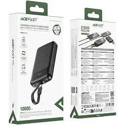 Універсальна мобільна батарея Acefast 10000mAh 22.5W PD,QC3.0 2xUSB-C,USB-A, with build Type-C cable, M13 Чорний - мініатюра 5