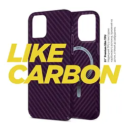 Карбоновый чехол для Apple iPhone 14, LikeCarbon MagCase, фиолетовый, тонкий защитный чехол-панель с магнитом MagSafe, ударопрочный, ультратонкий, совместим с магнитными держателями и беспроводной зарядкой, ArmorStandart (ARM69202) - мініатюра 2