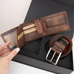 Подарунковий чоловічий набір Handycover 2514 (портмоне та ремінь) коричневий в коробці - мініатюра 4