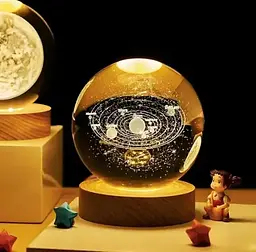 Світлодіодна кришталева куля, декоративна універсальна 3D нічниця, кришталева куля "Супутник" - мініатюра 4