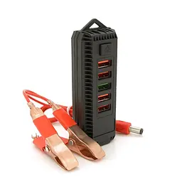 Зарядний пристрій 4 USB 2.0+USB 3.0 Voltronic ZS112, ліхтарик, з крокодилами, живлення 12 В - мініатюра 1