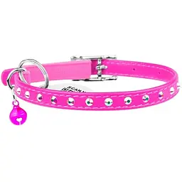Нашийник для котів Waudog Glamour шкіряний з еластичною вставкою та стразами 22-30х0.9 см рожевий