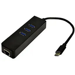 Адаптер Dynamode USB 3.1 Type-C - Gigabit Lan RJ45, 3 x USB 3.0-порту, Win7/8/10, Mac OS X, чорний (USB3.1-TypeC-RJ45-HUB3)