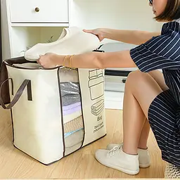 Органайзер – мішок для зберігання Classic Clothes Storage · Складаний кошик для білизни та одягу з кришкою та ручками - мініатюра 2