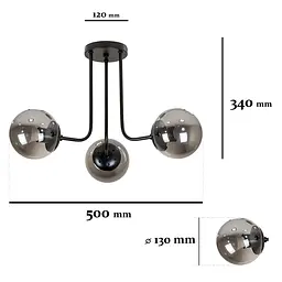 Люстра стельова Levistella 7529908-3 BK+BK, 3 плафона, E27, чорний метал, скло, сучасний стиль - мініатюра 2