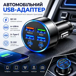Автомобільний зарядний пристрій 6-в-1 PowerHub 100Вт (4USB + 2PD) - мініатюра 3