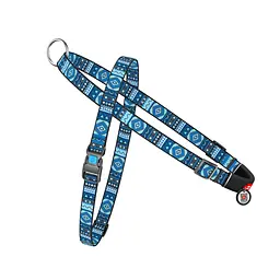Шлея для собак швидкознімна Waudog Nylon з QR паспортом, малюнок Етно синій, пластиковий фастекс, L, Ш 25 мм, А 60-80 см, 70-100 см