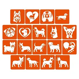 Набір трафаретів для біо-тату "Собаки" Fresh Tattoo dogs-5x5-18