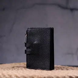 Практичний картхолдер із натуральної зернистої шкіри KARYA 21332 чорний - мініатюра 8