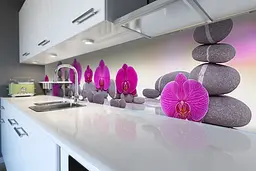 Кухонний фартух Піраміда з Каменів для кухні наклейка ПВХ орхідеї квіти Сірий 60х200 см Happy Pocket Z180547