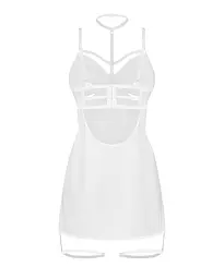 Бебі-дол Obsessive Arrowel White chemise L/XL, з декоративним чокером та гартерами - мініатюра 3