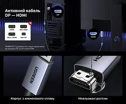 Відеокабель UGREEN DP141 DisplayPort - HDMI 8K 60 Гц 2 м чорний (25735) - мініатюра 2