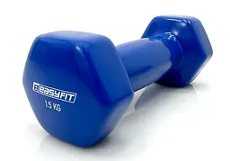 Гантель для фітнесу 1.5 кг EasyFit із вініловим покриттям синя (EF-0015-BL)