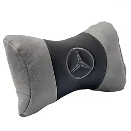 Подушка на підголівник з логотипом Mercedes-Benz Антара-Екошкіра Чорно-Сірий 1 шт