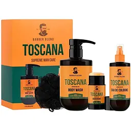 Уцінка. Подарунковий набір для чоловіків Barber Blend Toscana: гель для душу 500 мл + одеколон 150 мл + дезодорант 50 г + мочалка