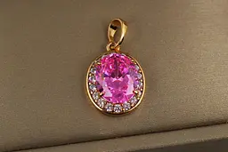 Кулон Xuping Jewelry малинки рожевий камінь 1.7 см золотистий