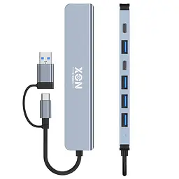 USB-хаб XON SmartHub 7 в 1 (2xType-C, USB3.0, 4xUSB2.0) Сірий (UHUHP071342G 5184) - мініатюра 8