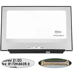 Матриця 17.3 B173HAN05.0 1920х1080, 40pineDP, IPS, 240HZ, LED, SLIM без планок та вушок, матова, роз'єм праворуч знизу для ноутбука