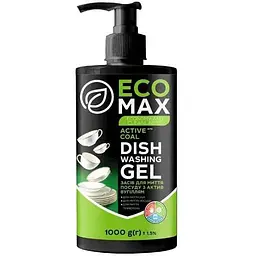 Засіб для миття посуду ECOMAX 1л з АКТИВОВАНИМ ВУГІЛЛЯМ