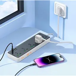 Мережевий зарядний пристрій подовжувач Hoco AC13A 3 USB/Type-C 5 розеток 1m Чорний - мініатюра 3