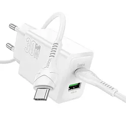 МЗП Hoco N71 Nuevo PD30W+QC3.0 (1USB-A/1C) + кабель Type-C to Type-C White - мініатюра 2