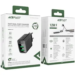 Зарядний пристрій Acefast 2xUSB 12W (USB-Ax2) A86 Black (6974316283270) - мініатюра 3