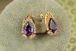 Сережки Xuping Jewelry перформанс з фіолетовим каменем 1,8 см золотисті - мініатюра 2