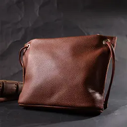 Трапецієподібна сумка для жінок на плече з натуральної шкіри Vintage 22397 коричнева - мініатюра 8