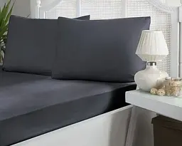 Турецьке простирадло на резинці First Choice 180х200х30 + 2 наволочки 50х70 сатин Dark Grey - мініатюра 1
