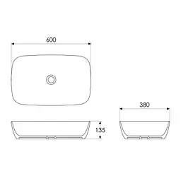 Умивальник накладний Imprese Black Edge 60x38x13,5 см білий/чорний i11098, Білий - мініатюра 2